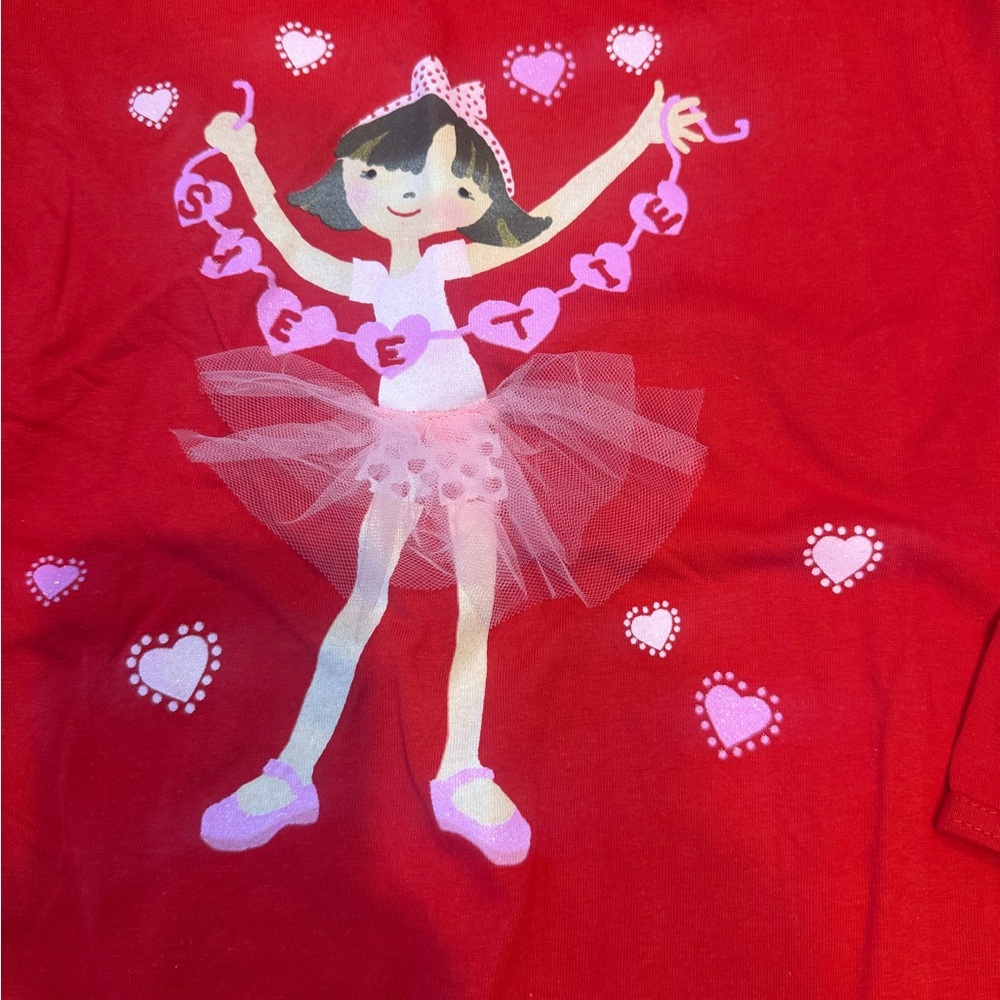Charming Red Girls Tee with Ballerina Design Valentines Day Medium - Picture 2 of 5